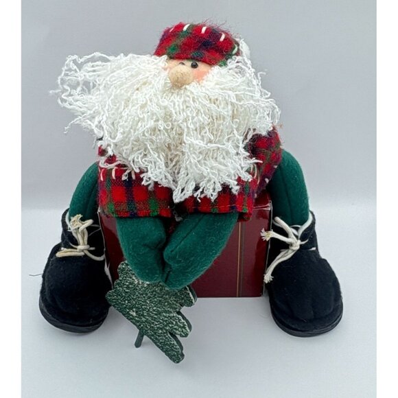 Handcrafted Santa Claus Shelf Sitter Christmas Decor with Tree Plaid Outfit - Picture 9 of 9